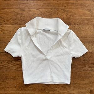 Zara White Collared Crop Top
